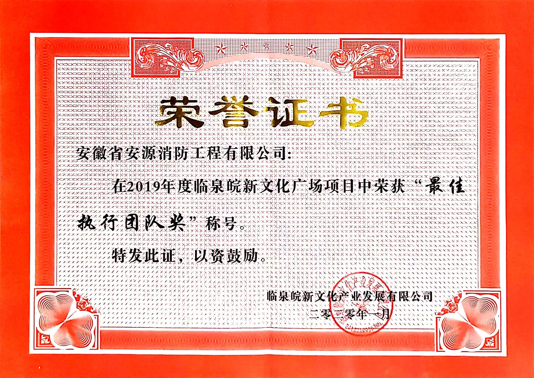 临泉皖新“最佳执行团队奖”